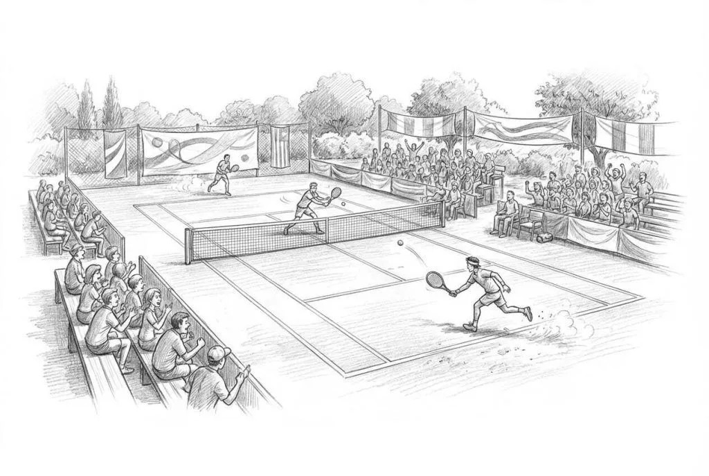 Doppel-Tennisspiel vor jubelndem Publikum