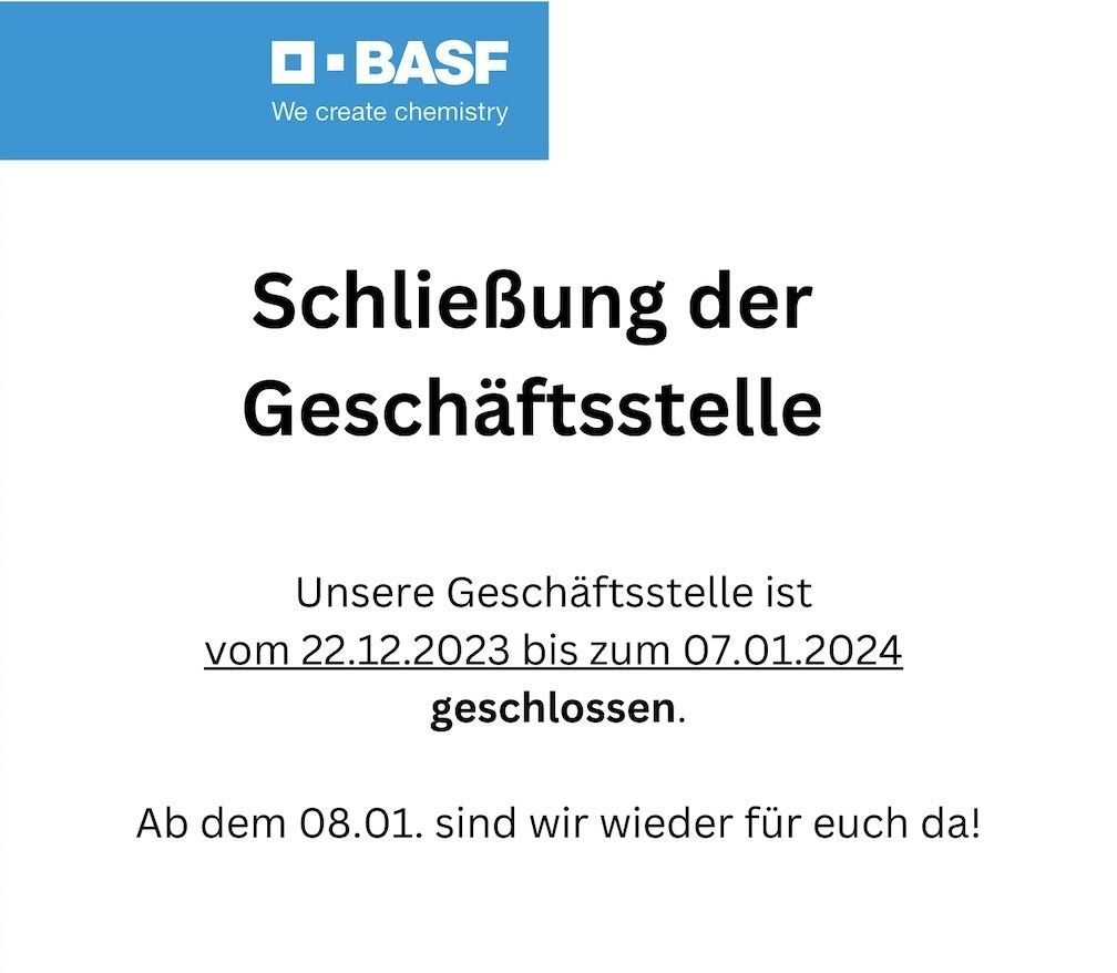 BASF Mitteilung zur Schließung der Geschäftsstelle