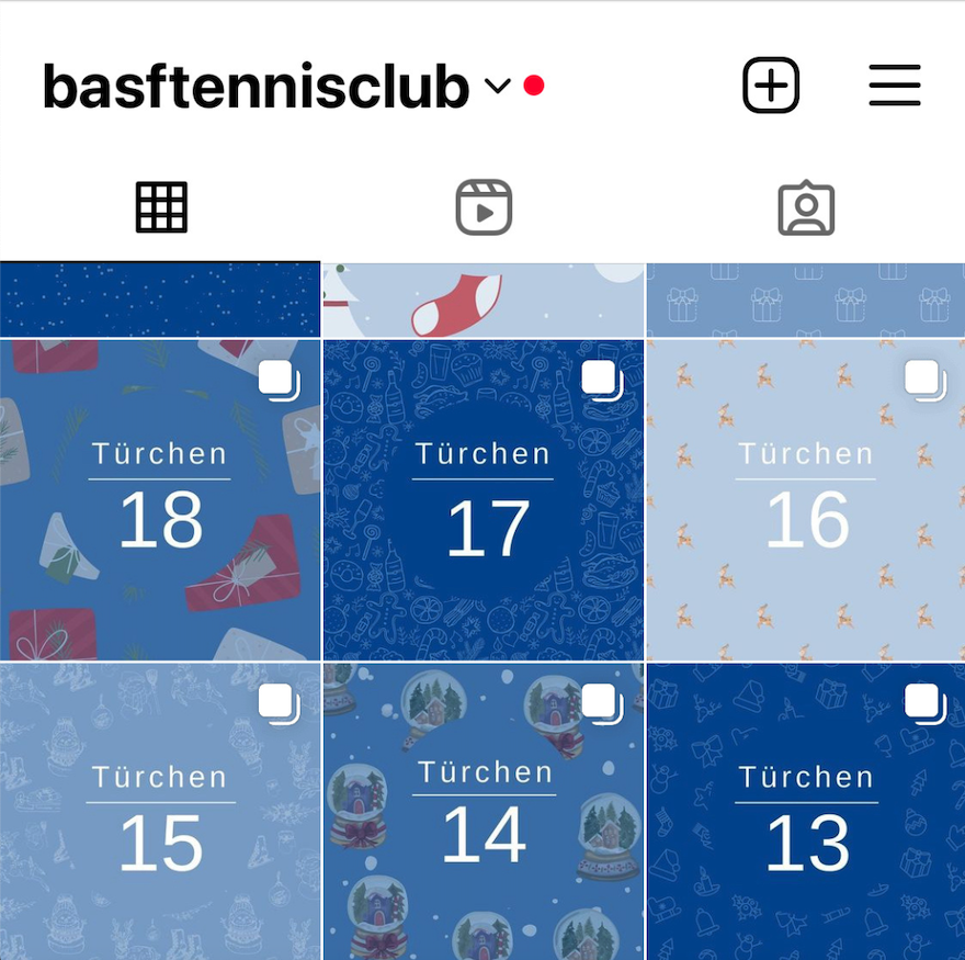 Instagram-Grid mit Adventskalender Türchen 13 bis 18
