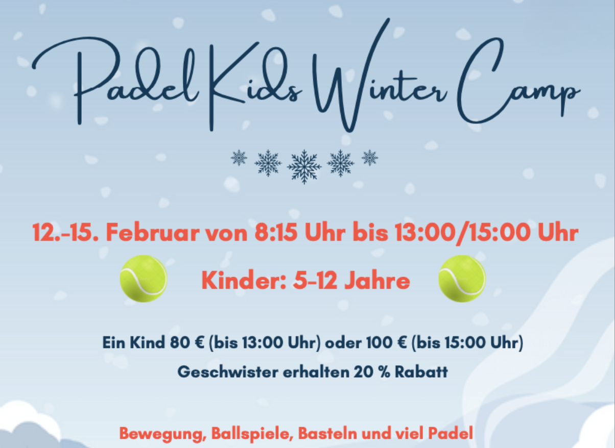 Plakat Padel Kids Winter Camp mit Terminen