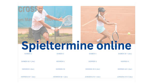 Tennisspieler und Tennisspielerin mit Schriftzug Spieltermine online