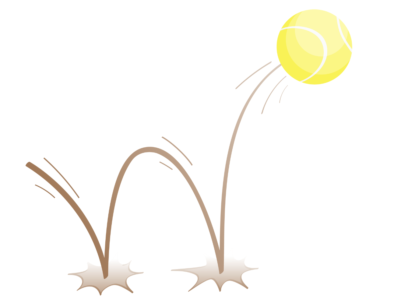 Gelber Tennisball springt mit sichtbarer Flugbahn