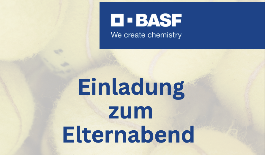 BASF Einladung zum Elternabend mit Tennisball-Hintergrund