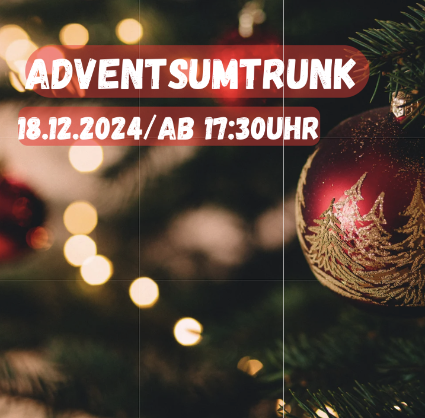 Weihnachtskugel mit Adventsumtrunk-Ankündigung