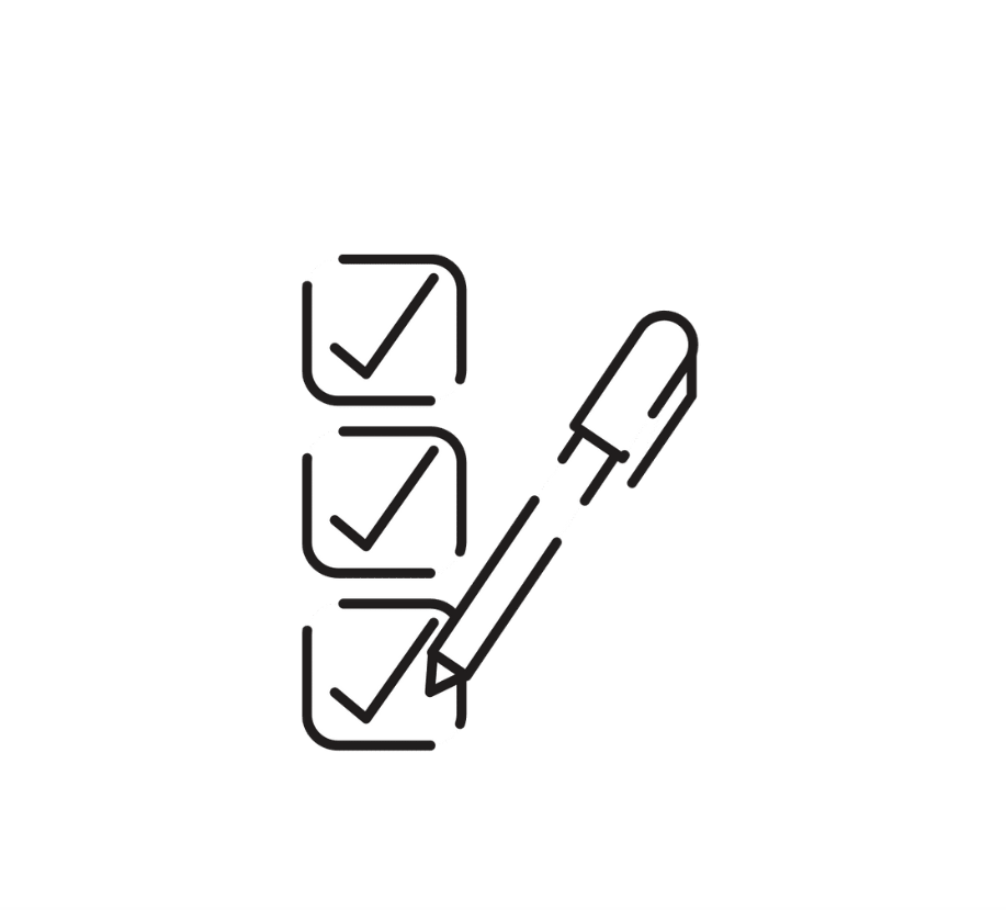 Checkliste mit drei Häkchen und Stift