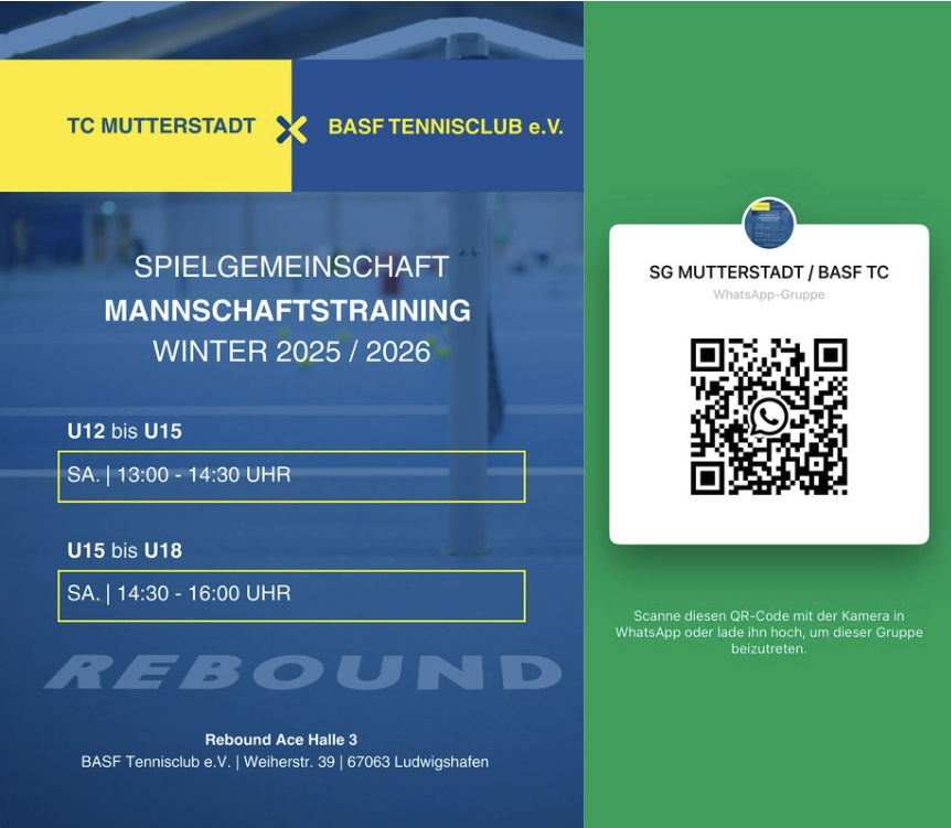 Plakat Mannschaftstraining Winter 2025 2026 Tennisclub