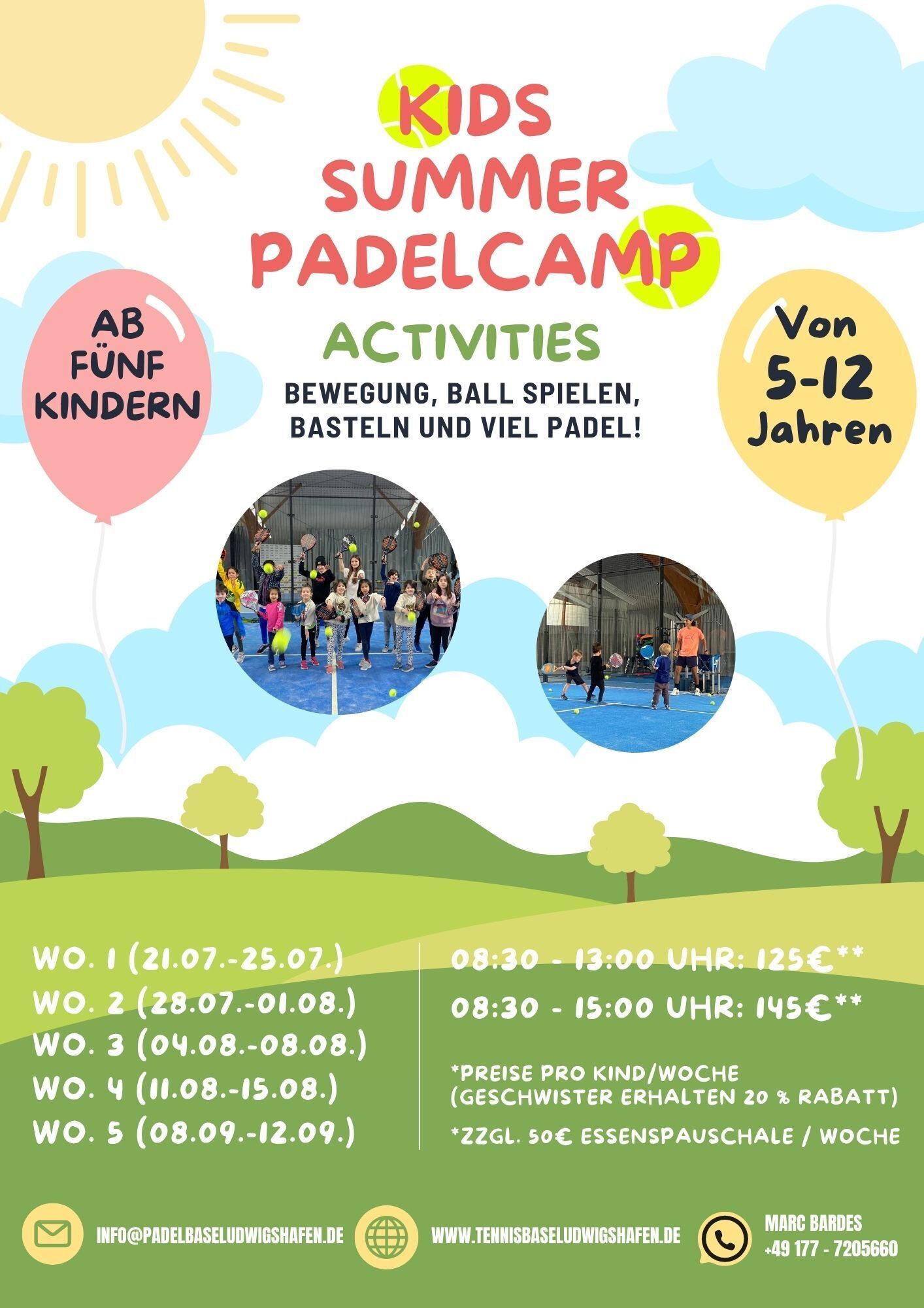 Plakat Kinder Sommer Padelcamp mit Terminen und Preisen