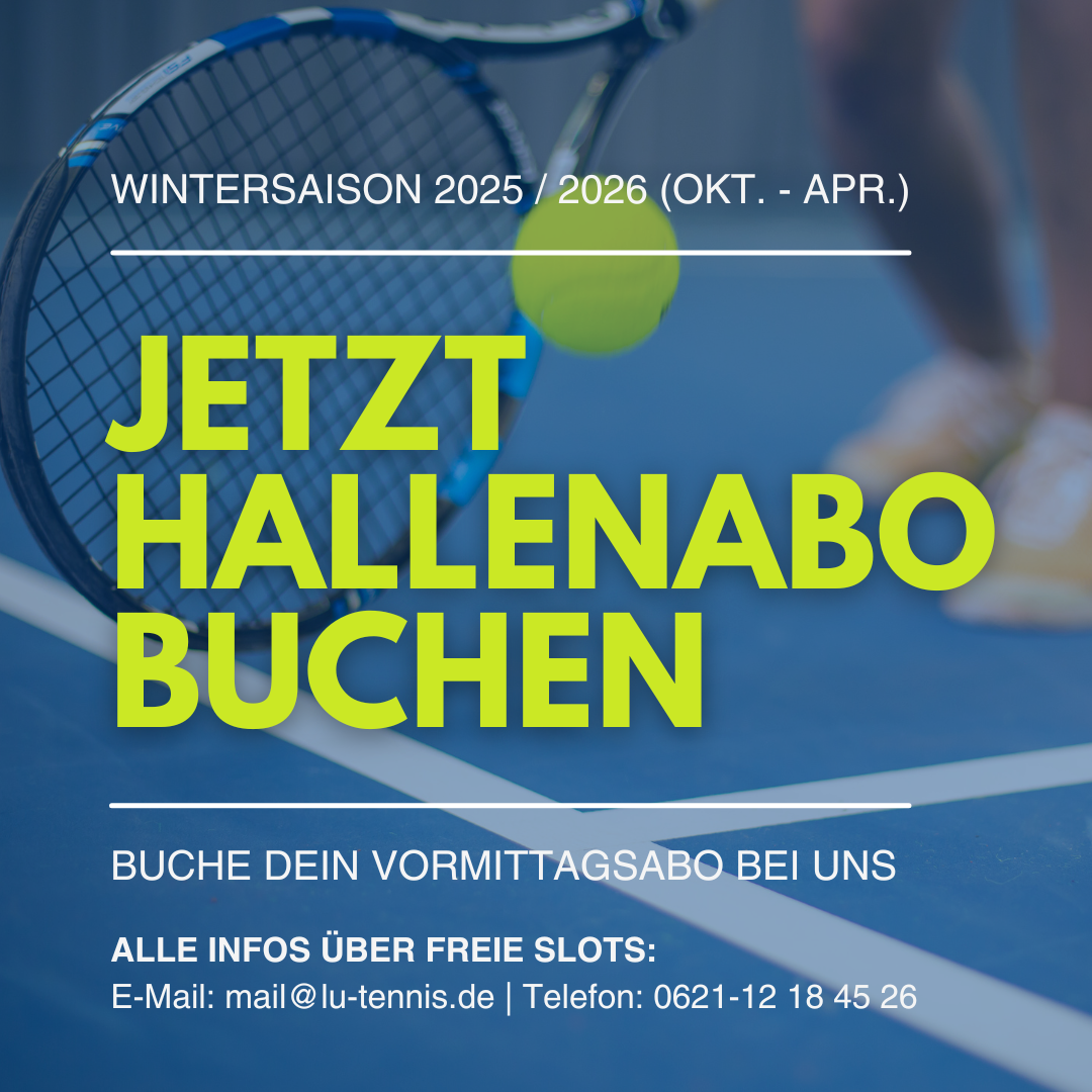 Tennisschläger und Ball mit Buchungsaufruf Wintersaison