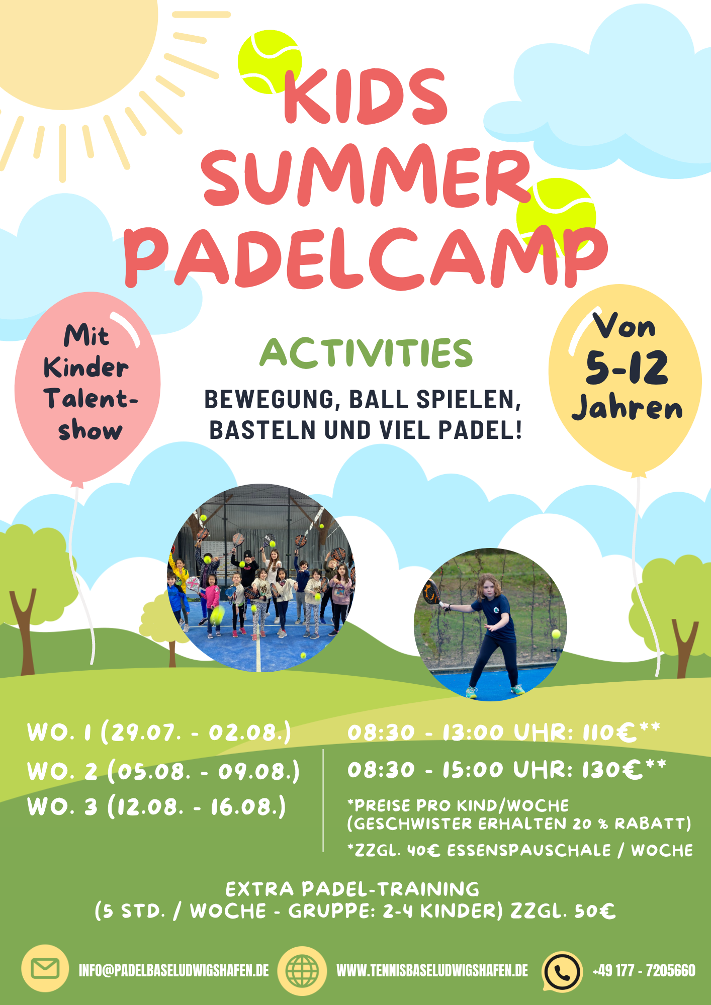 Plakat Kinder Sommer Padelcamp mit Terminen