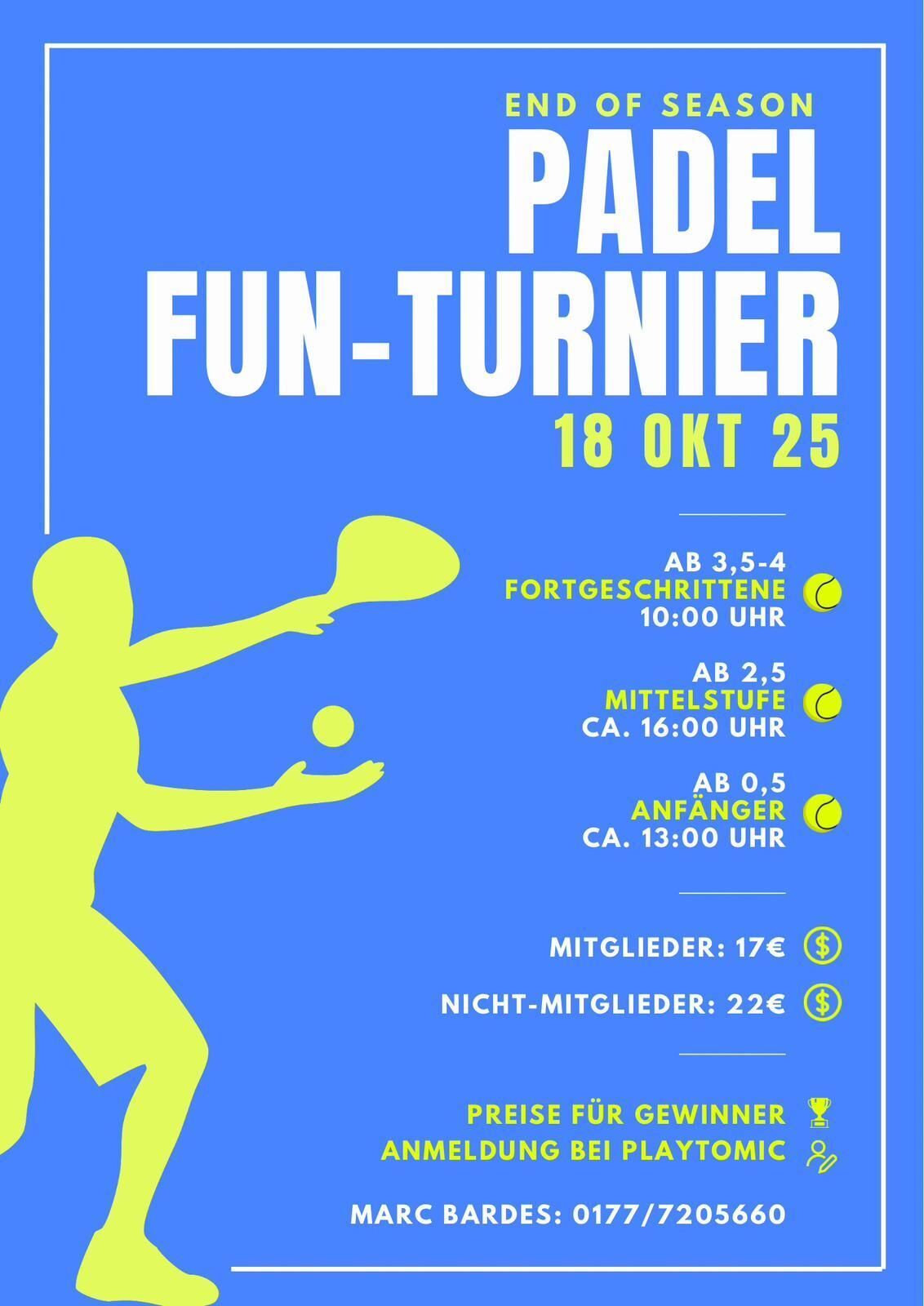 Plakat für Padel Fun-Turnier am 18. Oktober