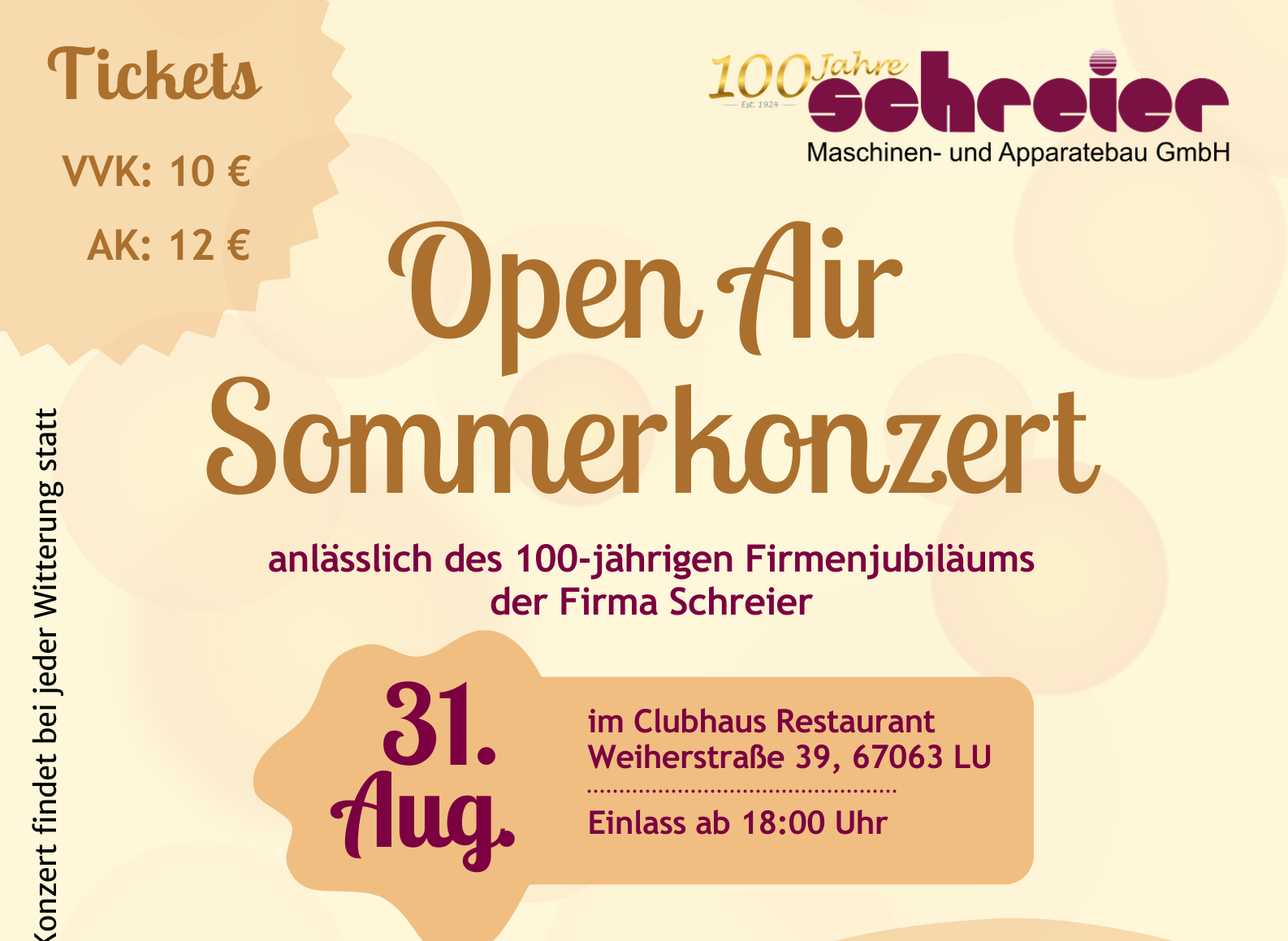 Plakat Open-Air-Sommerkonzert 31. August in Ludwigshafen