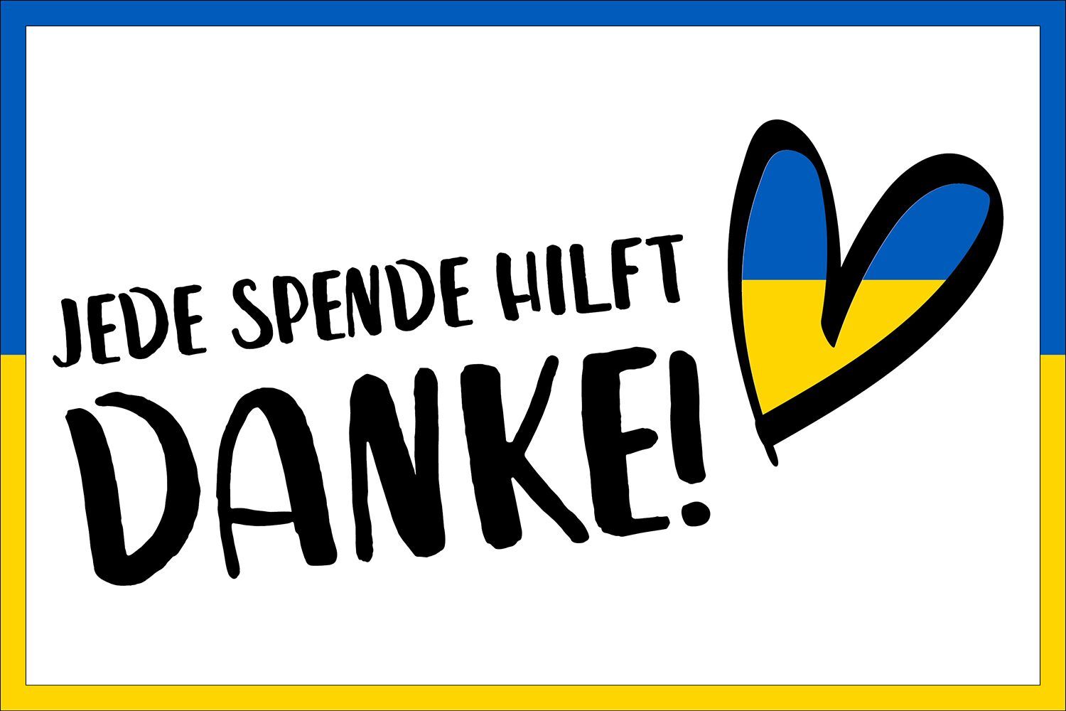 Spendenaufruf mit Ukraine-Herz in Blau und Gelb