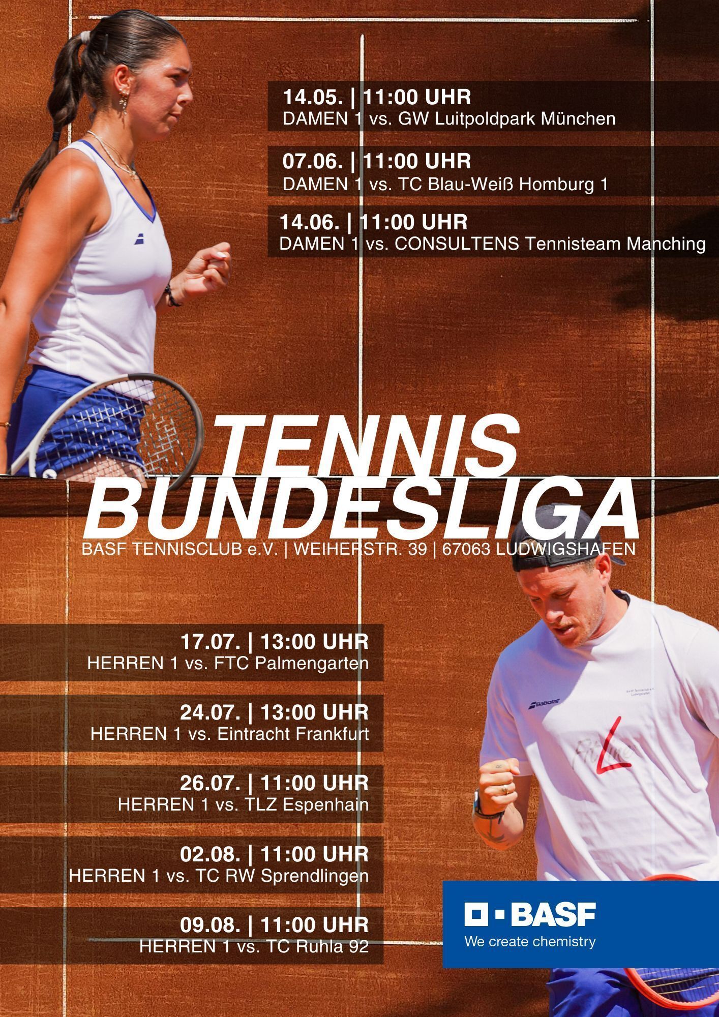 Plakat Tennis Bundesliga mit Spielterminen und Spielern