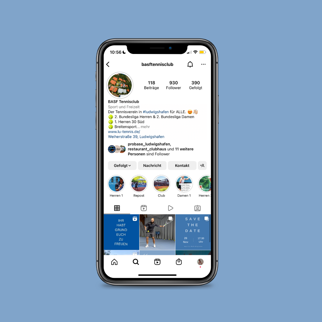 Instagram-Profil des BASF Tennisclub e.V. auf Smartphone